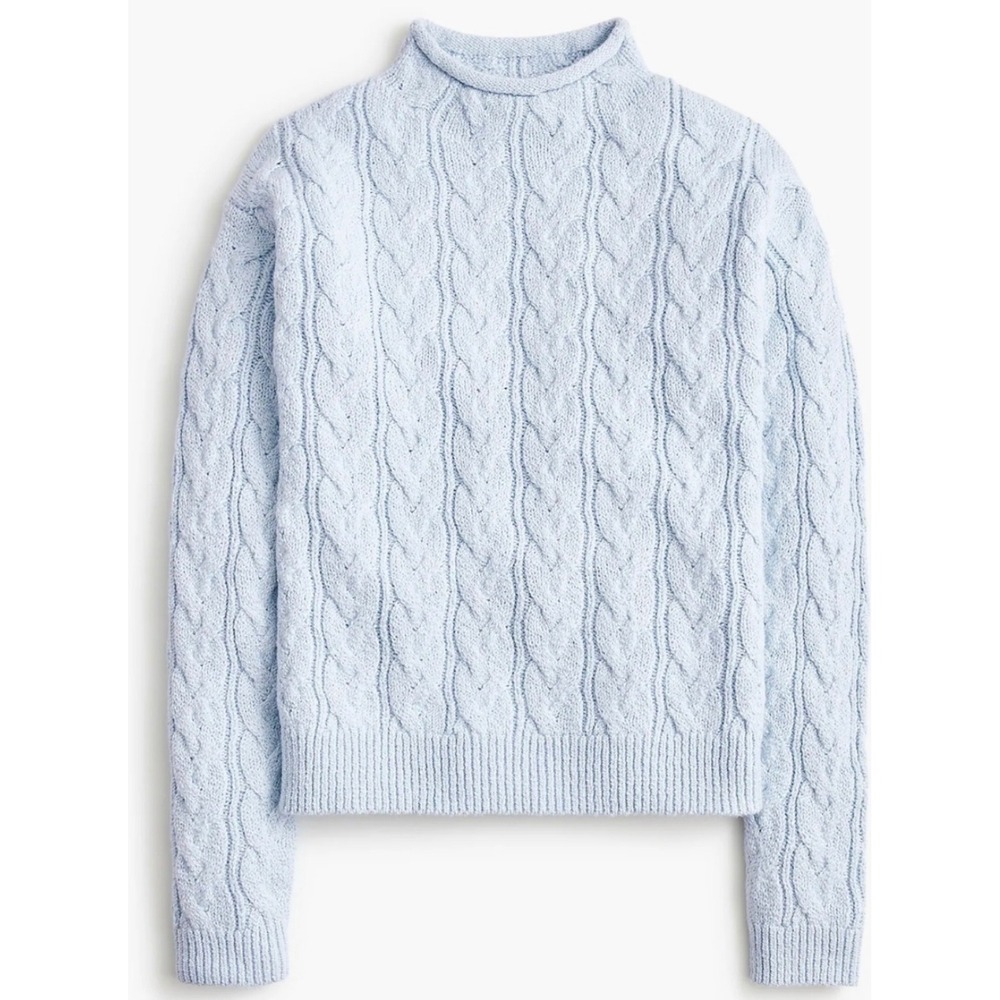 J.Crew Womens Cloud Blue Rollneck Cable Knit Mockneck Sweater Medium M - Picture 2 of 9